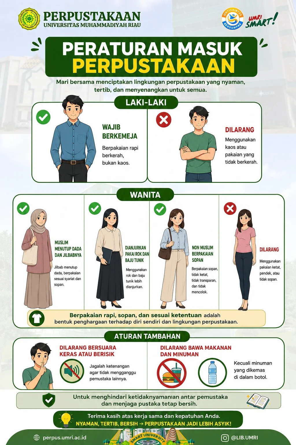 Poster peraturan masuk Perpustakaan Universitas Muhammadiyah Riau
